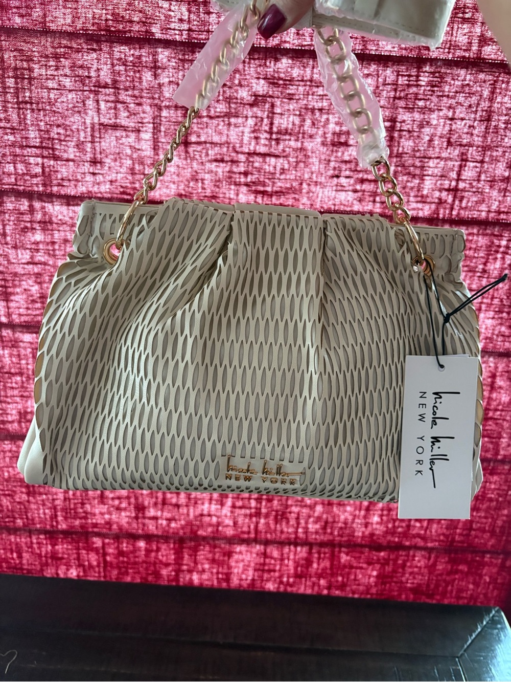 Brand New Nicole Miller Cream Shoulder Purse NWT.